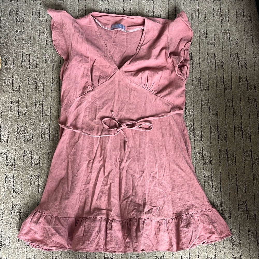 Peanut dusty pink babydoll dress with waist tie